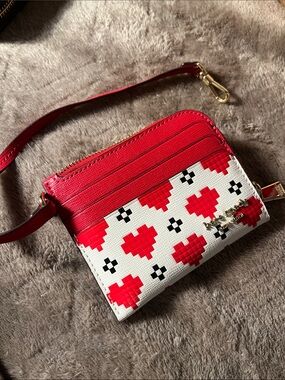 kate spade Red and White Pixel Heart Zip Cardholder Wristlet